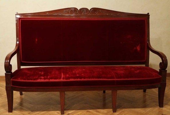 18th Century French Hand Carved Mahogany Upholstered Sofa in the style of George Jacob-AXE-1433407