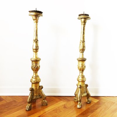 18th Century Gold-Finished Wooden Candlesticks, Set of 2-OLY-1170473