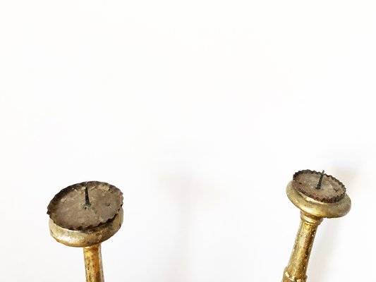 18th Century Gold-Finished Wooden Candlesticks, Set of 2-OLY-1170473