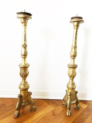 18th Century Gold-Finished Wooden Candlesticks, Set of 2-OLY-1170473