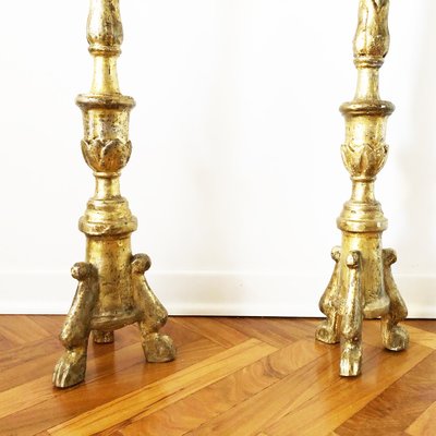 18th Century Gold-Finished Wooden Candlesticks, Set of 2-OLY-1170473