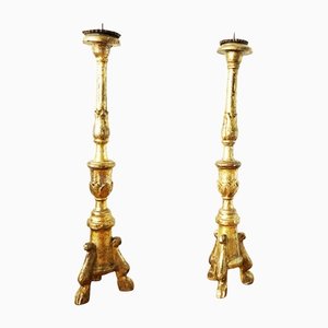 18th Century Gold-Finished Wooden Candlesticks, Set of 2-OLY-1170473