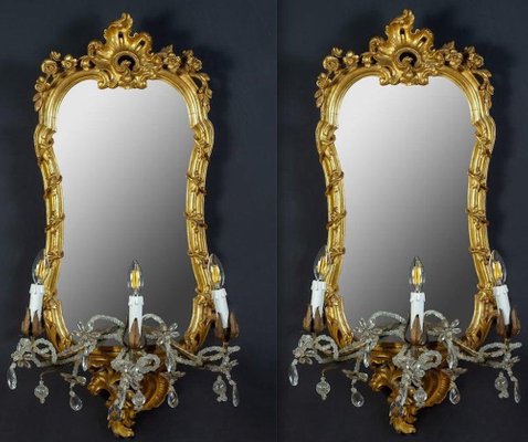 18th Century Italian Gilt-Wood Mirrors or Wall Lights, 1750, Set of 2-MBH-1175967