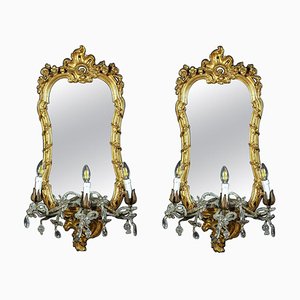 18th Century Italian Gilt-Wood Mirrors or Wall Lights, 1750, Set of 2-MBH-1175967