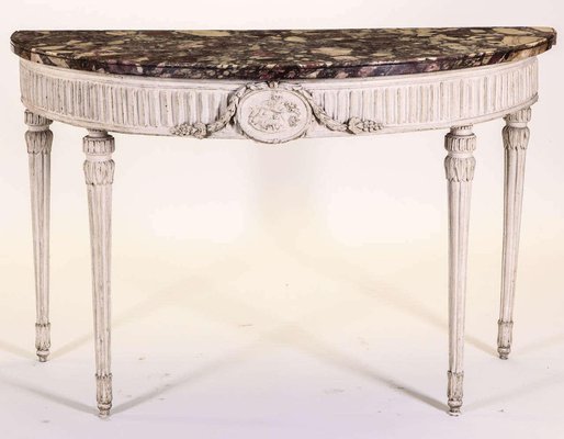 18th Century Italian Louis XVI Ivory Painted Demilune Console Table-MBH-1032513