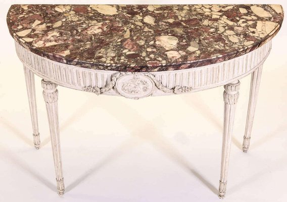 18th Century Italian Louis XVI Ivory Painted Demilune Console Table-MBH-1032513