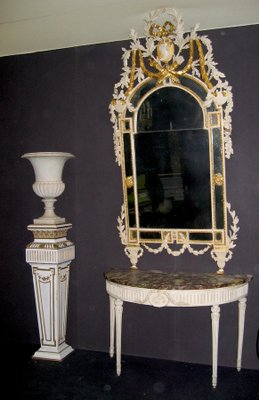 18th Century Italian Louis XVI Ivory Painted Demilune Console Table-MBH-1032513