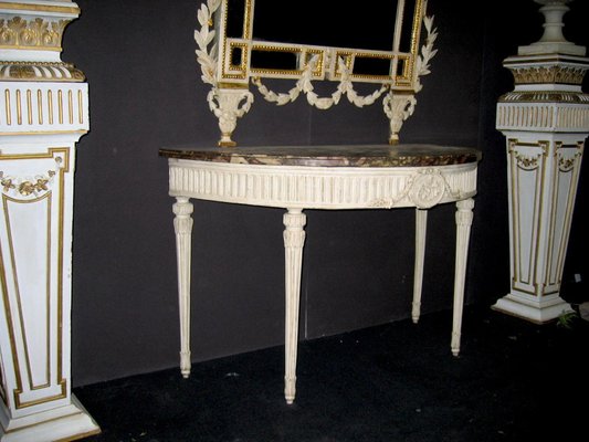 18th Century Italian Louis XVI Ivory Painted Demilune Console Table-MBH-1032513