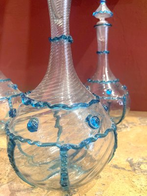 18th Century Italian Murano Clear Glass and Blue Trimmed Blown Glass Bottle-AXE-1433410