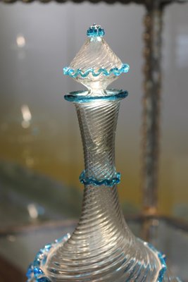 18th Century Italian Murano Clear Glass and Blue Trimmed Blown Glass Bottle-AXE-1433410