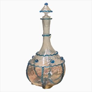 18th Century Italian Murano Clear Glass and Blue Trimmed Blown Glass Bottle-AXE-1433410