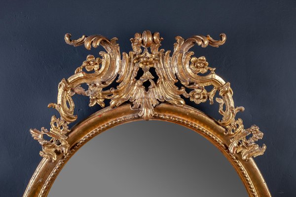 18th Century Italian Oval Shape Giltwood Mirror-MBH-1031958