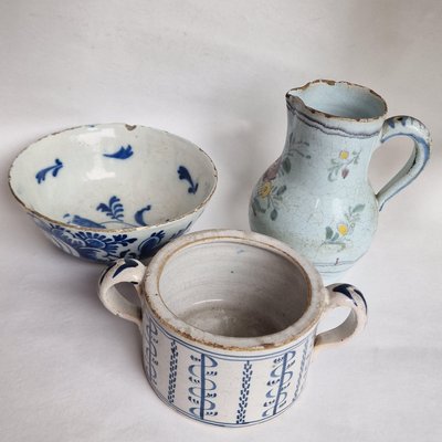 18th Century Jug, Bowl & Butterpot from Delftware, 1750s, Set of 3-BXK-2026887