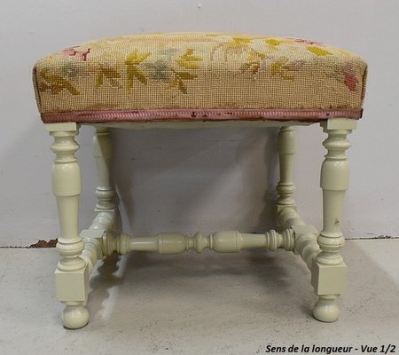 18th Century Louis XIV Style Canvas and Wood Stool-RVK-703031