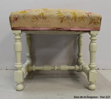 18th Century Louis XIV Style Canvas and Wood Stool-RVK-703031