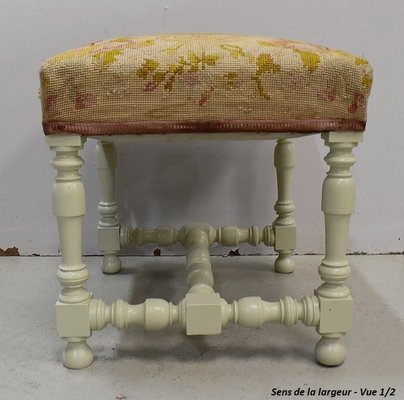 18th Century Louis XIV Style Canvas and Wood Stool-RVK-703031