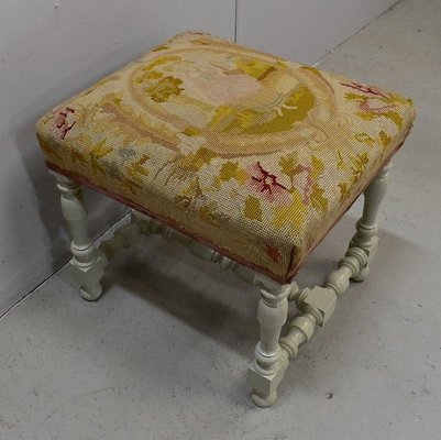 18th Century Louis XIV Style Canvas and Wood Stool-RVK-703031