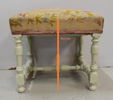 18th Century Louis XIV Style Canvas and Wood Stool-RVK-703031