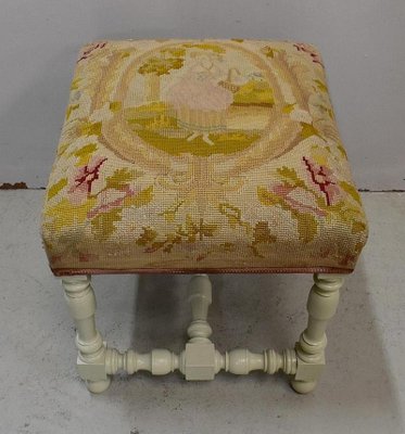 18th Century Louis XIV Style Canvas and Wood Stool-RVK-703031