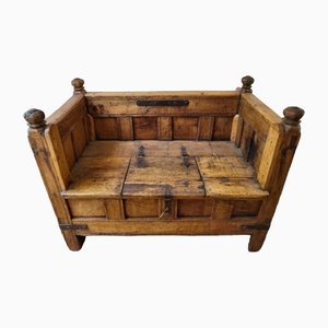 18th Century Spanish Hand Carved Wooden Bench with Storage-TCS-1358065