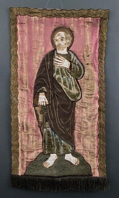 18th Century Tapestry on Silk with Embroidered Saint-QKG-1754188