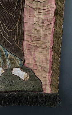 18th Century Tapestry on Silk with Embroidered Saint-QKG-1754188