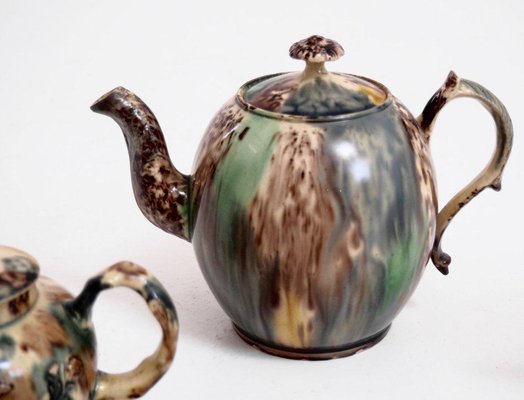 18th Century Teapots and Bowl Faience with Tortoiseshell Decorations from Wieldon, Set of 4-SA-636415