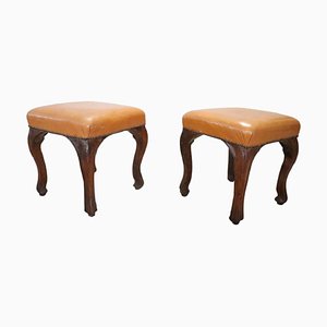 18th Century Walnut and Leather Stools, Set of 2-DCO-1408161