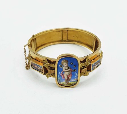 19 Century Austrian Gold Enamel Bracelet with Small Diamonds-OZS-1397137