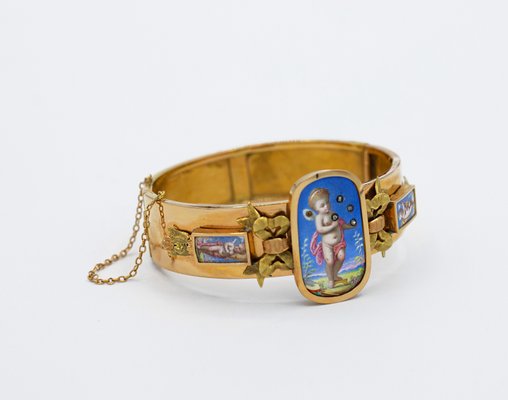 19 Century Austrian Gold Enamel Bracelet with Small Diamonds-OZS-1397137