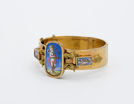 19 Century Austrian Gold Enamel Bracelet with Small Diamonds-OZS-1397137