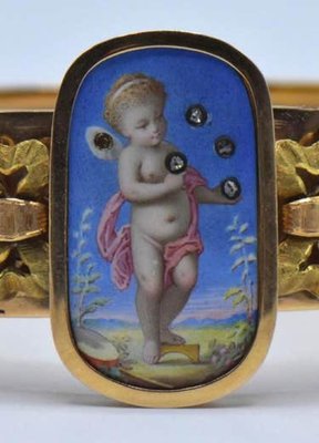 19 Century Austrian Gold Enamel Bracelet with Small Diamonds-OZS-1397137