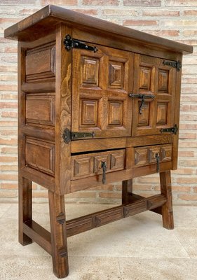 19th Catalan Spanish Baroque Carved Walnut Tuscan Two Drawers Chest of Drawers-NOU-1189173