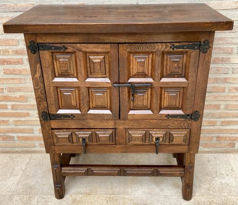 19th Catalan Spanish Baroque Carved Walnut Tuscan Two Drawers Chest of Drawers-NOU-1189173