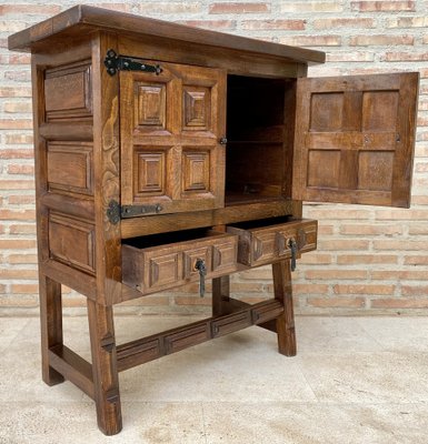 19th Catalan Spanish Baroque Carved Walnut Tuscan Two Drawers Chest of Drawers-NOU-1189173