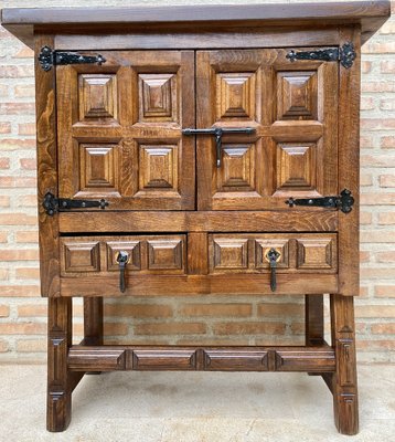 19th Catalan Spanish Baroque Carved Walnut Tuscan Two Drawers Chest of Drawers-NOU-1189173