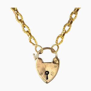 19th Century 18 Karat Yellow Gold Chiseled Chain and Heart-Shaped Padlock Necklace-OLU-896702