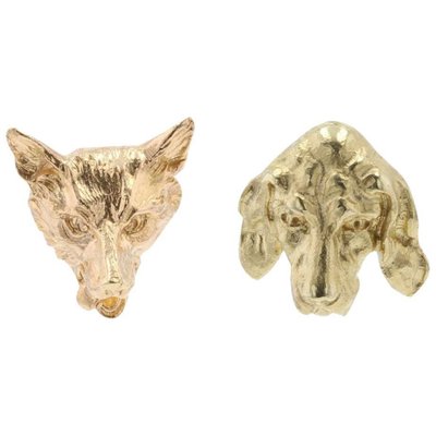 19th Century 18 Karat Yellow Gold Fox and Dog Stud Earrings, Set of 2-OLU-896795