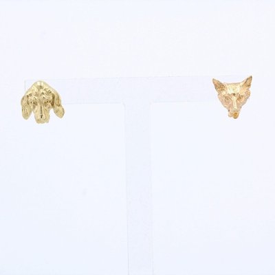 19th Century 18 Karat Yellow Gold Fox and Dog Stud Earrings, Set of 2-OLU-896795