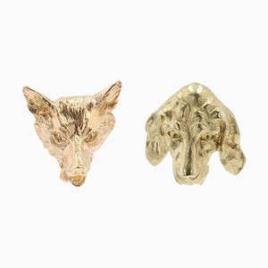 19th Century 18 Karat Yellow Gold Fox and Dog Stud Earrings, Set of 2-OLU-896795