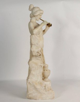 19th Century Alabaster Woman with a Bronze Flute Beside the Fountain-WFS-744786