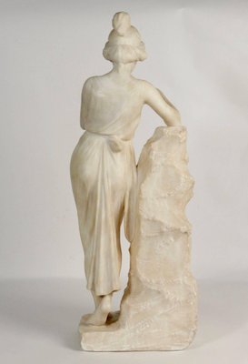 19th Century Alabaster Woman with a Bronze Flute Beside the Fountain-WFS-744786