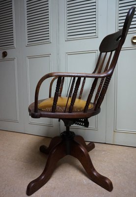 19th Century American Oak Revolving Library Armchair-EA-1166228