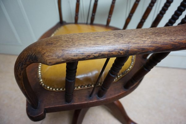 19th Century American Oak Revolving Library Armchair-EA-1166228