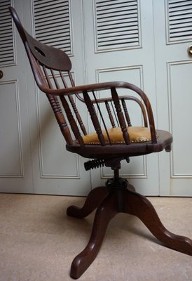 19th Century American Oak Revolving Library Armchair-EA-1166228