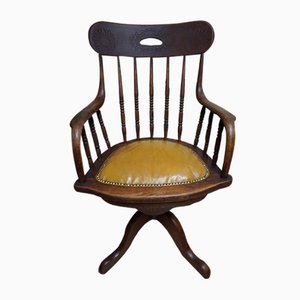 19th Century American Oak Revolving Library Armchair-EA-1166228