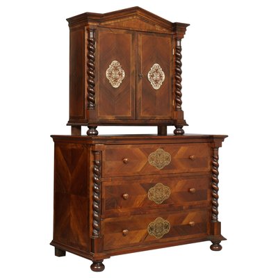 19th-Century Austrian Chest of Drawers in Walnut, Veneer Walnut & Silver Inlaid-NJV-765577