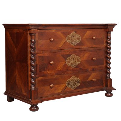 19th-Century Austrian Chest of Drawers in Walnut, Veneer Walnut & Silver Inlaid-NJV-765577