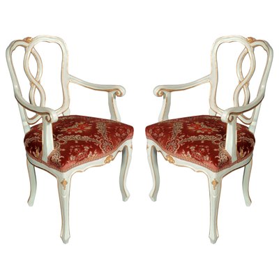 19th Century Baroque Style Italian Lacquered and Gilded Lounge Chairs, Set of 2-NJV-732067