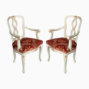 19th Century Baroque Style Italian Lacquered and Gilded Lounge Chairs, Set of 2-NJV-732067